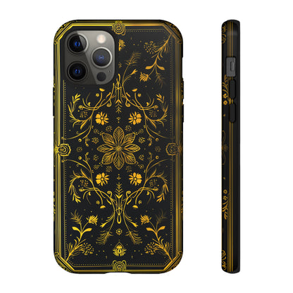 Luxury Gold Floral Damask Tough Phone Case - Elegant Black & Gold Baroque Design