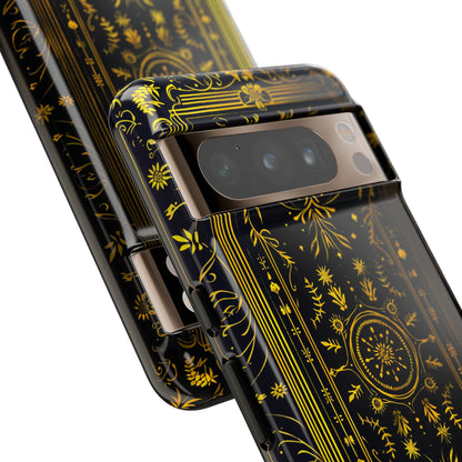 Luxury Gold Floral Damask Tough Phone Case - Elegant Black & Gold Baroque Design