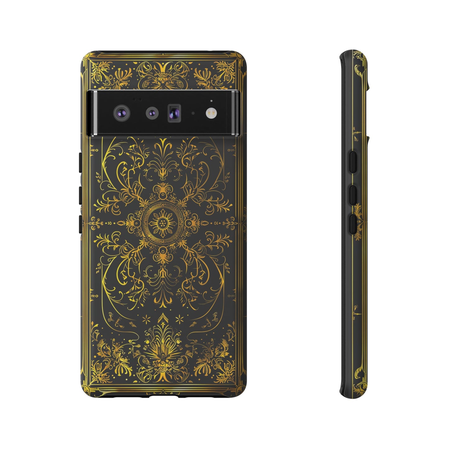 Luxury Gold Floral Damask Tough Phone Case - Elegant Black & Gold Baroque Design