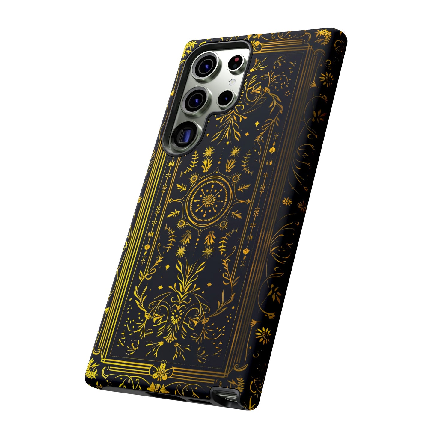 Luxury Gold Floral Damask Tough Phone Case - Elegant Black & Gold Baroque Design