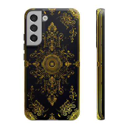 Luxury Gold Floral Damask Tough Phone Case - Elegant Black & Gold Baroque Design