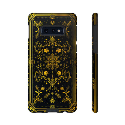 Luxury Gold Floral Damask Tough Phone Case - Elegant Black & Gold Baroque Design