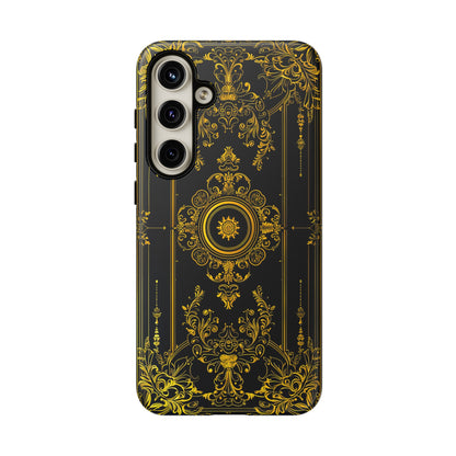 Luxury Gold Floral Damask Tough Phone Case - Elegant Black & Gold Baroque Design