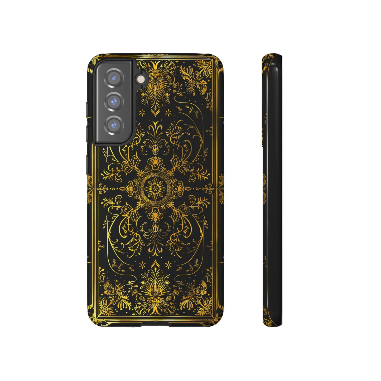 Luxury Gold Floral Damask Tough Phone Case - Elegant Black & Gold Baroque Design