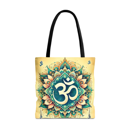 Vibrant Spiritual Yoga Art Om Symbol Tote Bag Durable Polyester with Cotton Straps Available in 3 Sizes