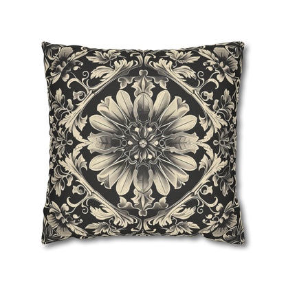 Elegant 19th Century Vintage Floral Damask Pillowcase in Black and Off-White (Pillow not included)