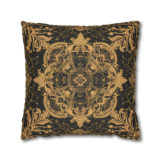 Elegant 19th Century Vintage Floral Damask Pillowcase in Black and Gold (Pillow not included)