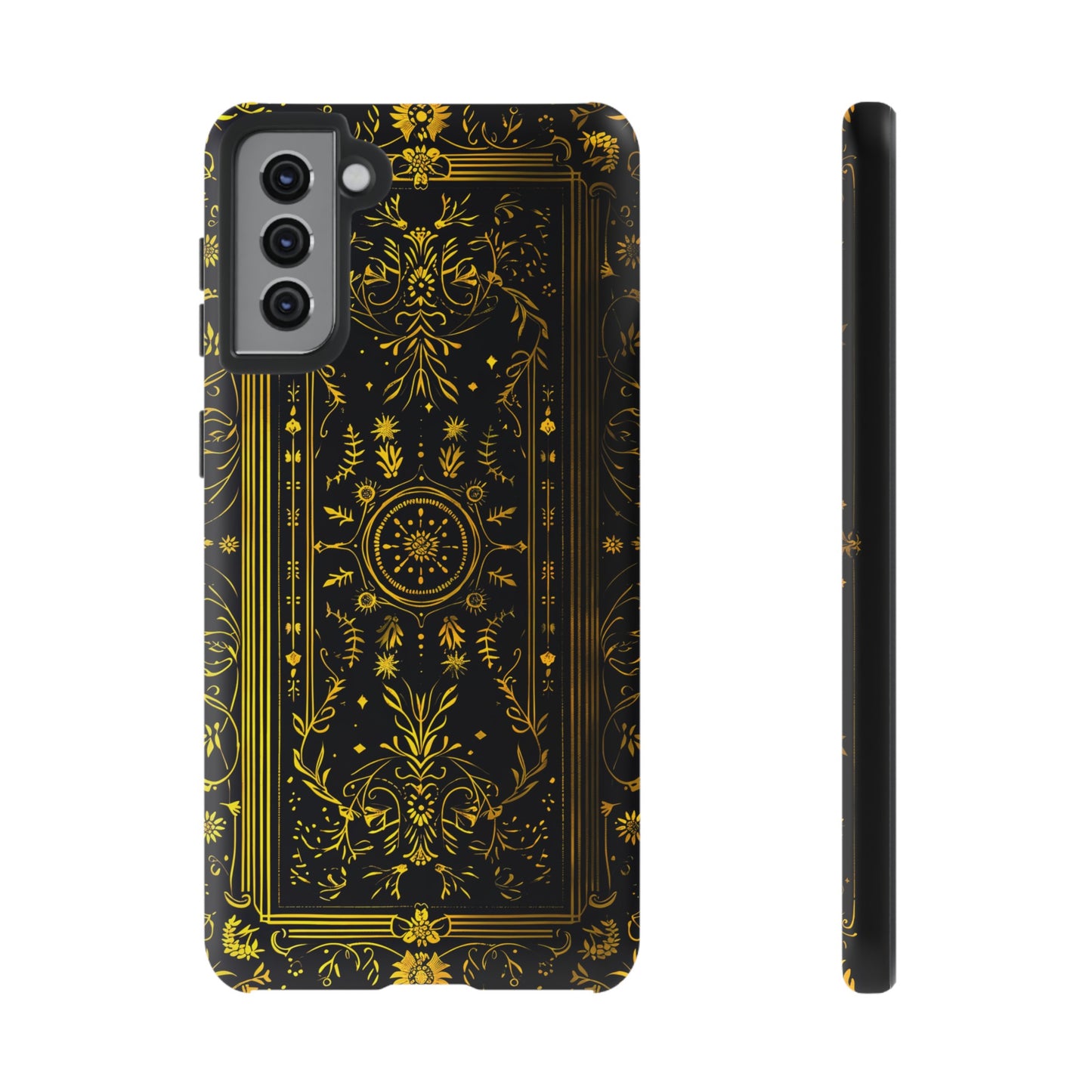 Luxury Gold Floral Damask Tough Phone Case - Elegant Black & Gold Baroque Design