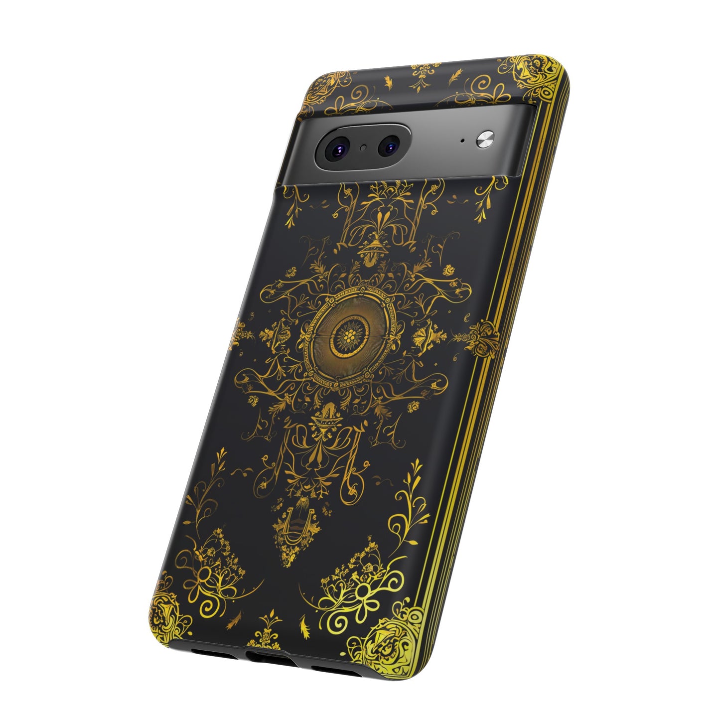 Luxury Gold Floral Damask Tough Phone Case - Elegant Black & Gold Baroque Design