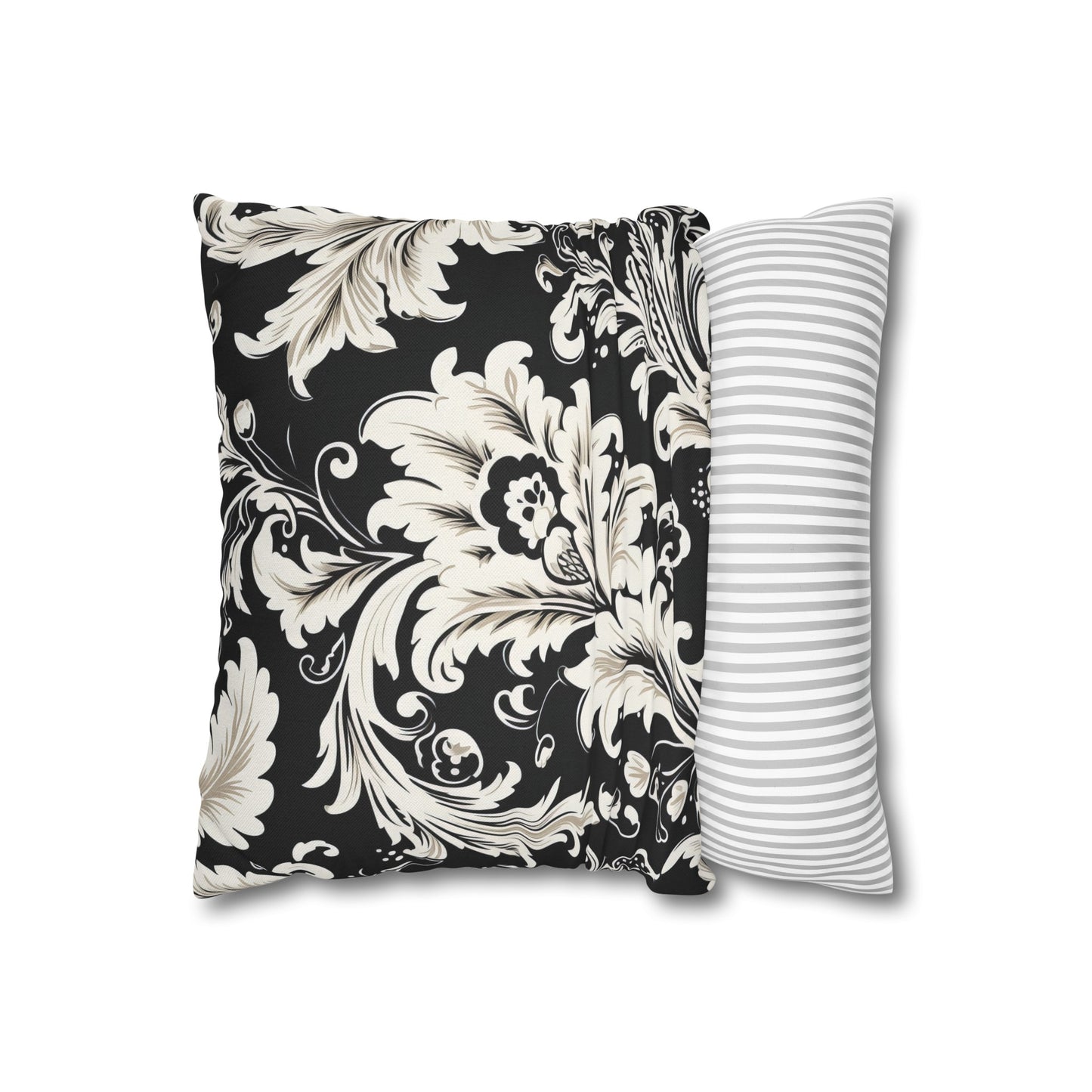 Elegant 19th Century Vintage Floral Damask Pillowcase in Black and White (Pillow not included)