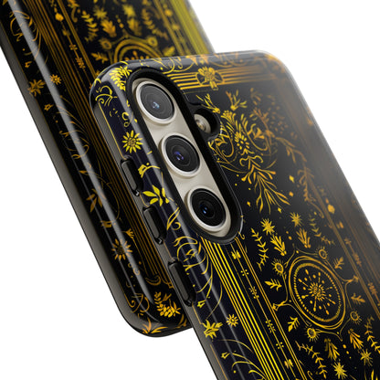 Luxury Gold Floral Damask Tough Phone Case - Elegant Black & Gold Baroque Design