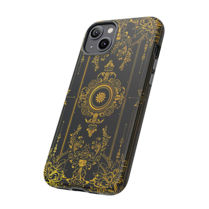 Luxury Gold Floral Damask Tough Phone Case - Elegant Black & Gold Baroque Design