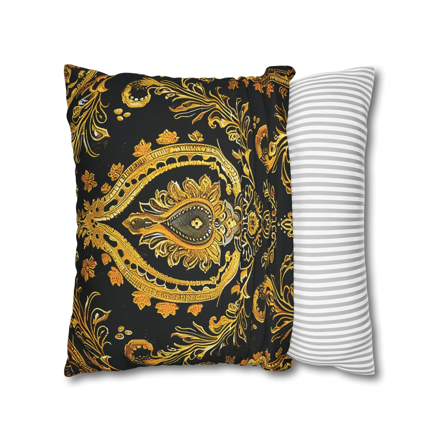 Elegant Black & Gold Damask Throw Pillowcase - Luxurious Floral Baroque Design (Pillow not included)