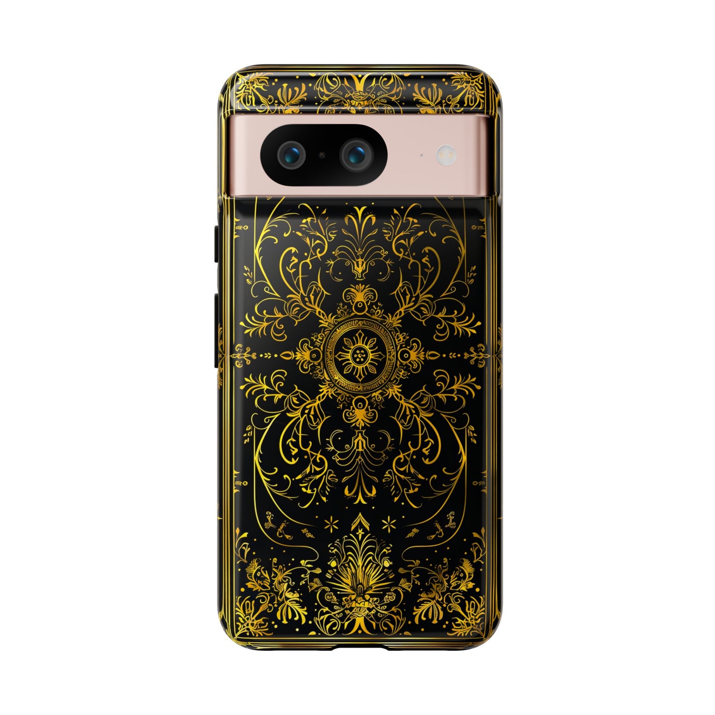 Luxury Gold Floral Damask Tough Phone Case - Elegant Black & Gold Baroque Design