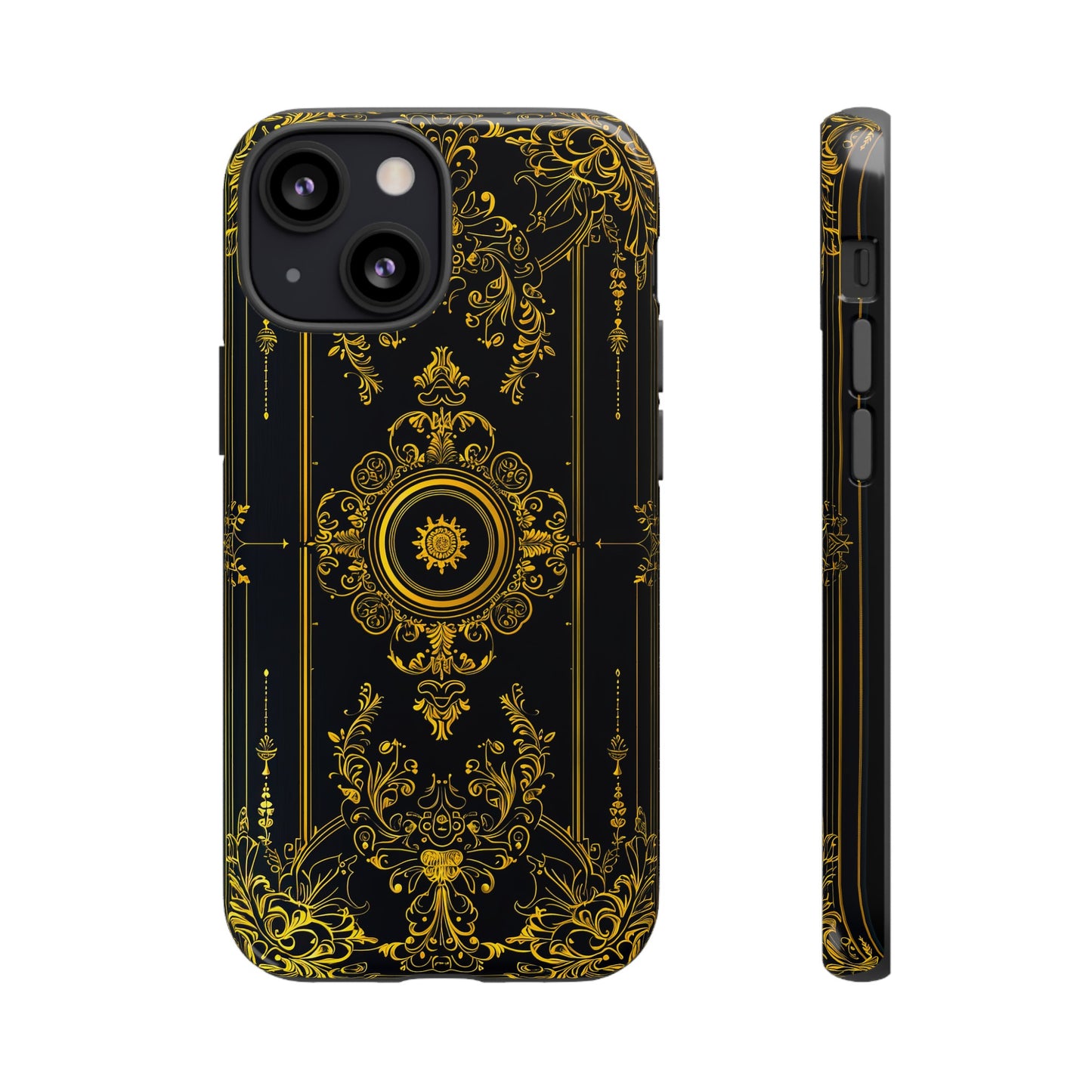 Luxury Gold Floral Damask Tough Phone Case - Elegant Black & Gold Baroque Design