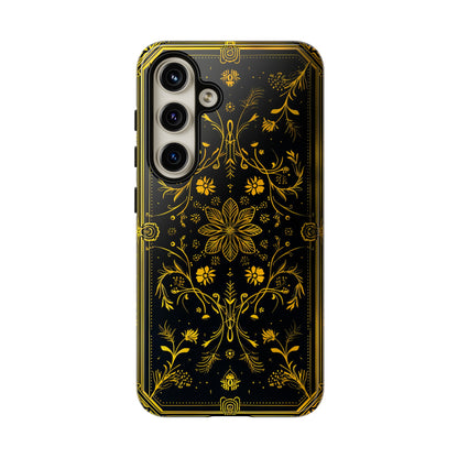 Luxury Gold Floral Damask Tough Phone Case - Elegant Black & Gold Baroque Design