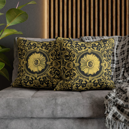 Elegant 19th Century Vintage Floral Damask Paisley Pillowcase in Black and Gold (Pillow not included)