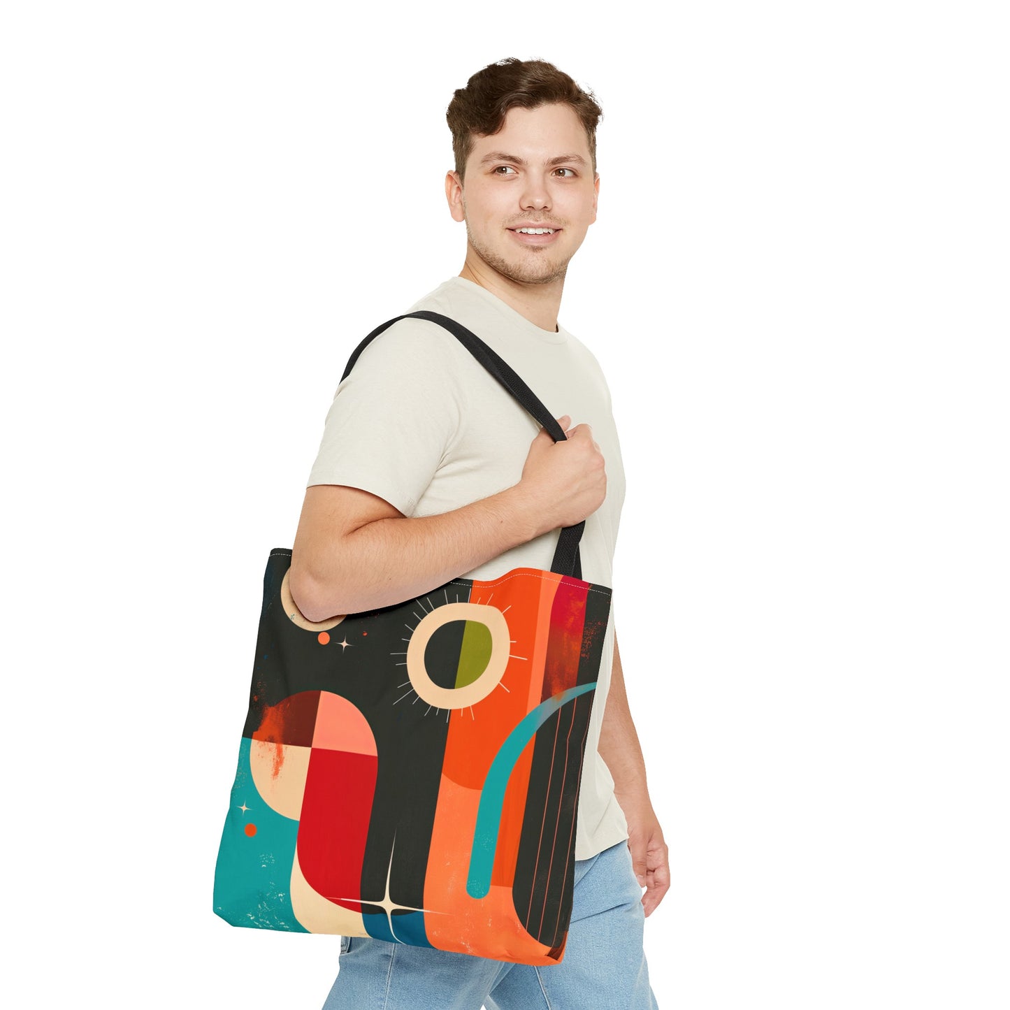 Vibrant Retro Abstract Art Tote Bag Durable Polyester with Cotton Straps Available in 3 Sizes