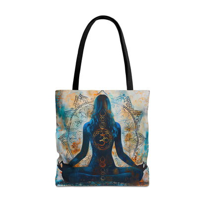 Vibrant Spiritual Yoga Art Om Symbol Tote Bag Durable Polyester with Cotton Straps Available in 3 Sizes