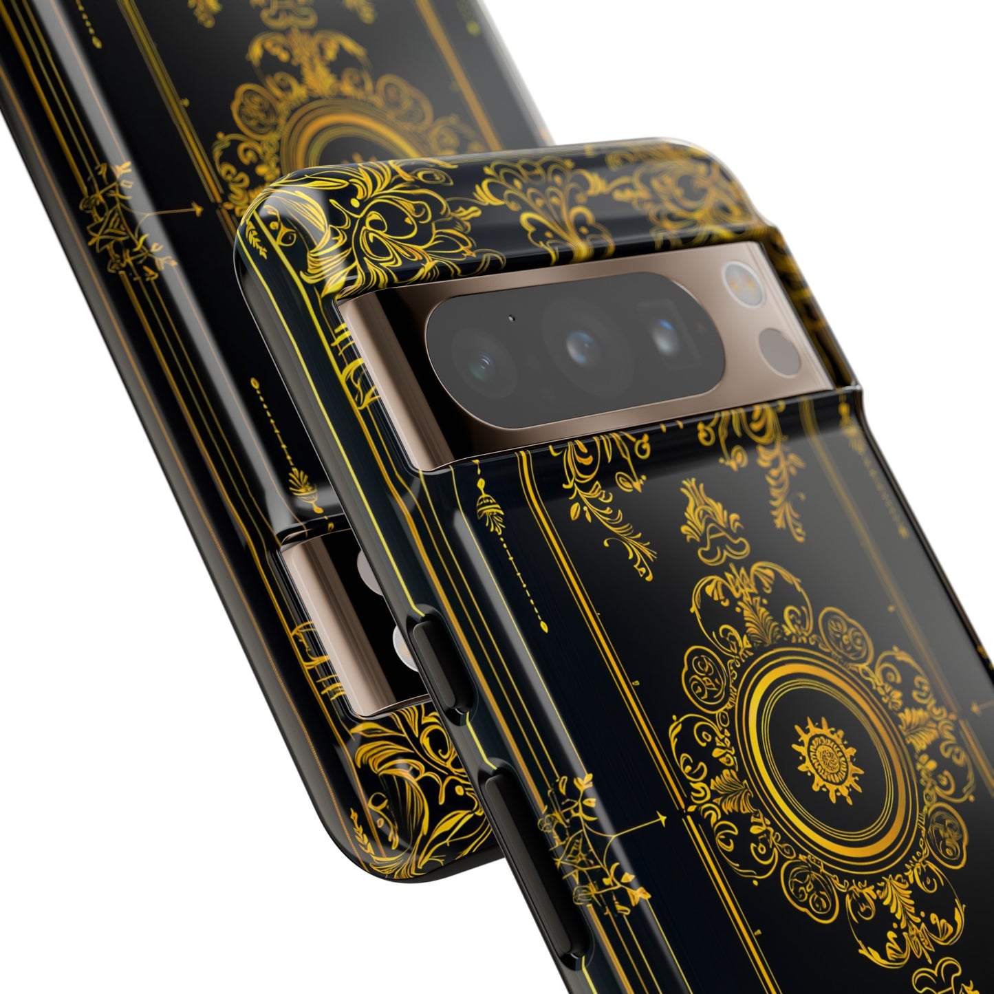 Luxury Gold Floral Damask Tough Phone Case - Elegant Black & Gold Baroque Design