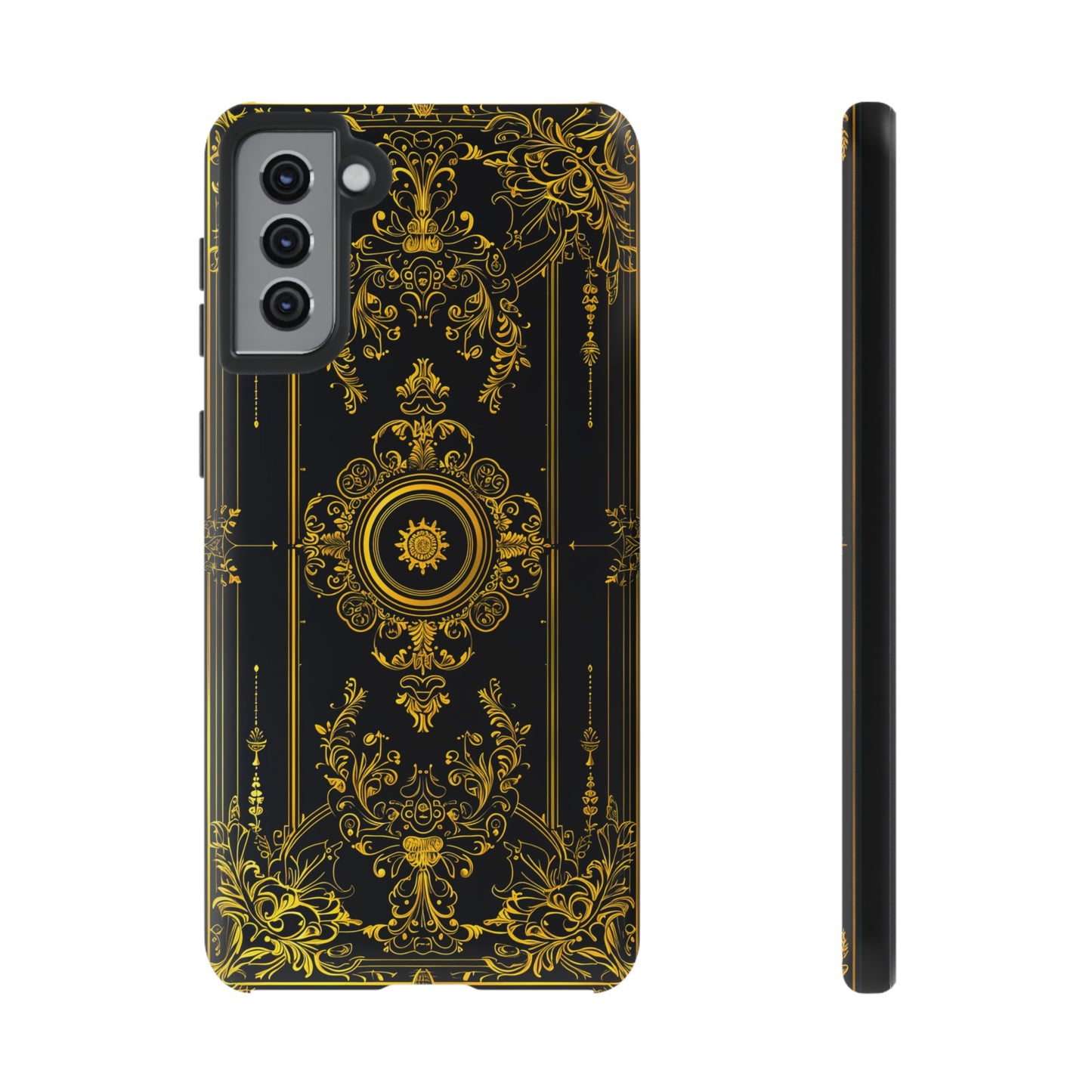 Luxury Gold Floral Damask Tough Phone Case - Elegant Black & Gold Baroque Design