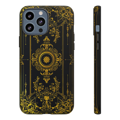 Luxury Gold Floral Damask Tough Phone Case - Elegant Black & Gold Baroque Design