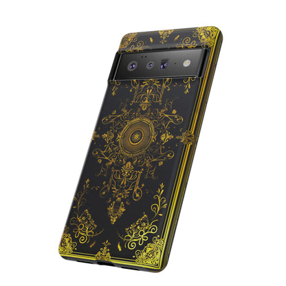 Luxury Gold Floral Damask Tough Phone Case - Elegant Black & Gold Baroque Design