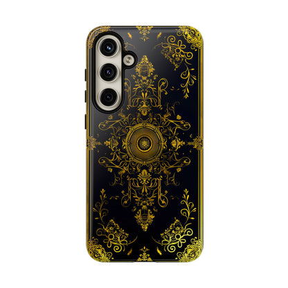 Luxury Gold Floral Damask Tough Phone Case - Elegant Black & Gold Baroque Design