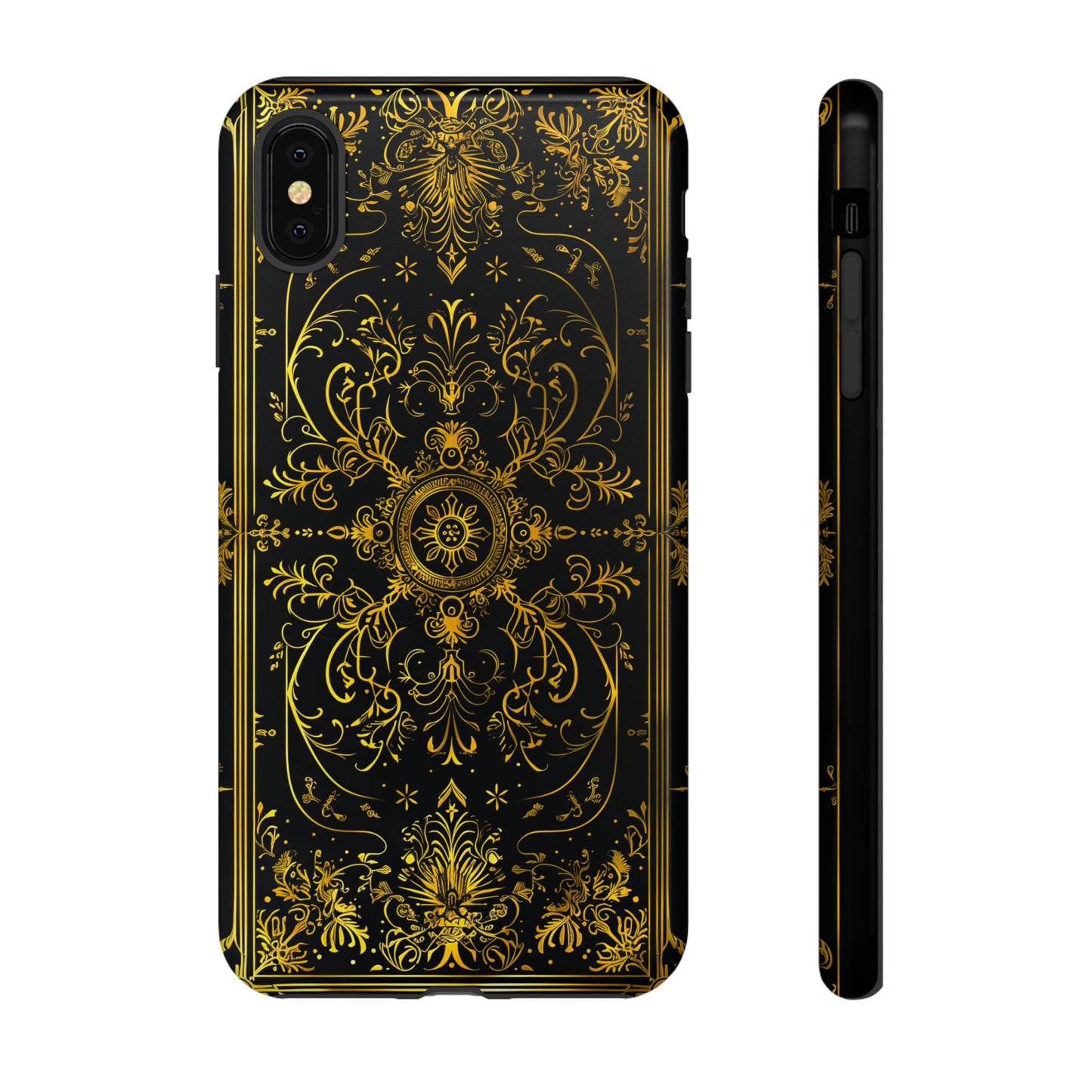Luxury Gold Floral Damask Tough Phone Case - Elegant Black & Gold Baroque Design