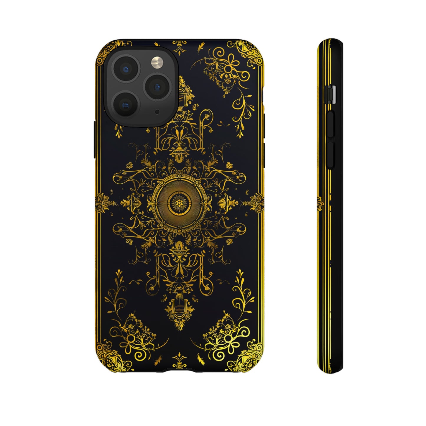 Luxury Gold Floral Damask Tough Phone Case - Elegant Black & Gold Baroque Design