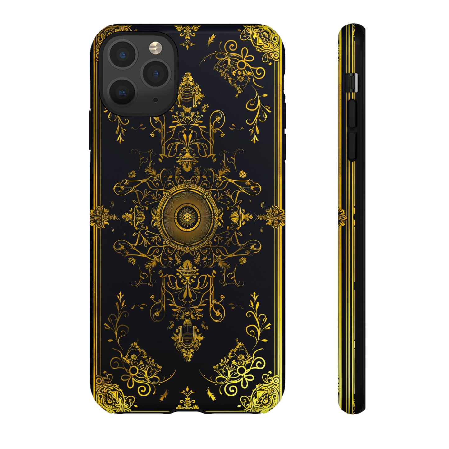 Luxury Gold Floral Damask Tough Phone Case - Elegant Black & Gold Baroque Design