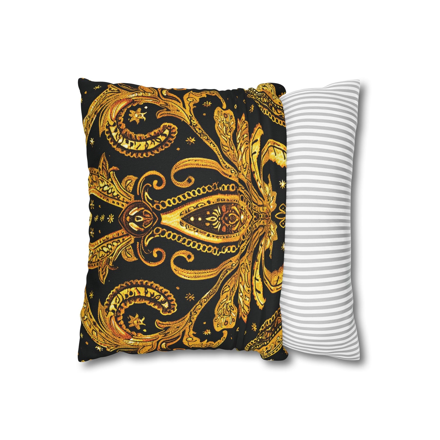 Elegant Black & Gold Damask Throw Pillowcase - Luxurious Floral Baroque Design (Pillow not included)