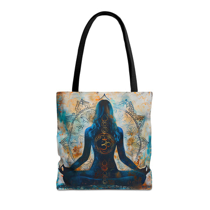 Vibrant Spiritual Yoga Art Om Symbol Tote Bag Durable Polyester with Cotton Straps Available in 3 Sizes