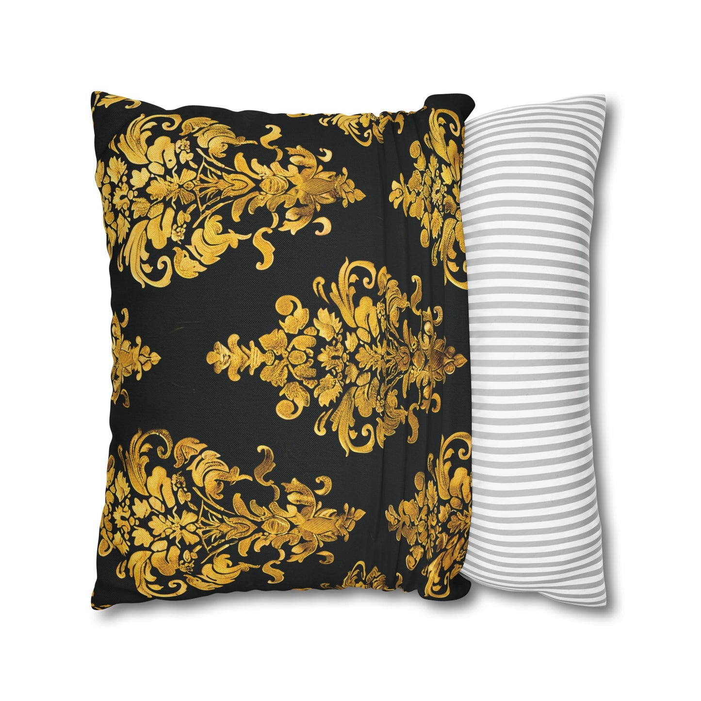 Elegant Black & Gold Damask Throw Pillowcase - Luxurious Floral Baroque Design (Pillow not included)