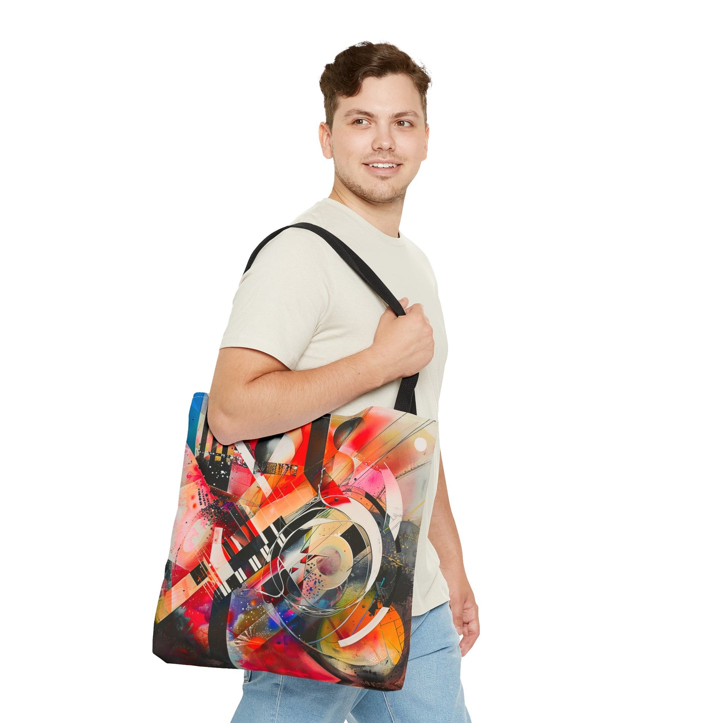 Vibrant Modernism Abstract Art Tote Bag Durable Polyester with Cotton Straps Available in 3 Sizes