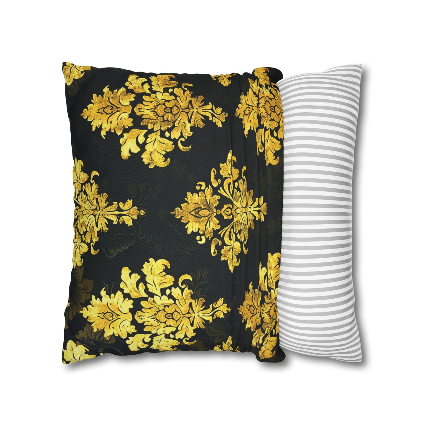 Elegant Black & Gold Damask Throw Pillowcase - Luxurious Floral Baroque Design (Pillow not included)