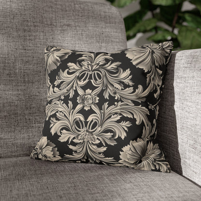 Elegant 19th Century Vintage Floral Damask Pillowcase in Black and Off-White (Pillow not included)