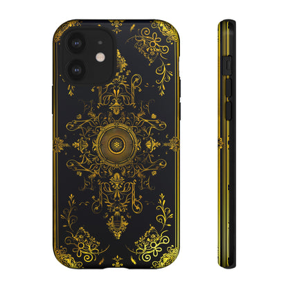 Luxury Gold Floral Damask Tough Phone Case - Elegant Black & Gold Baroque Design