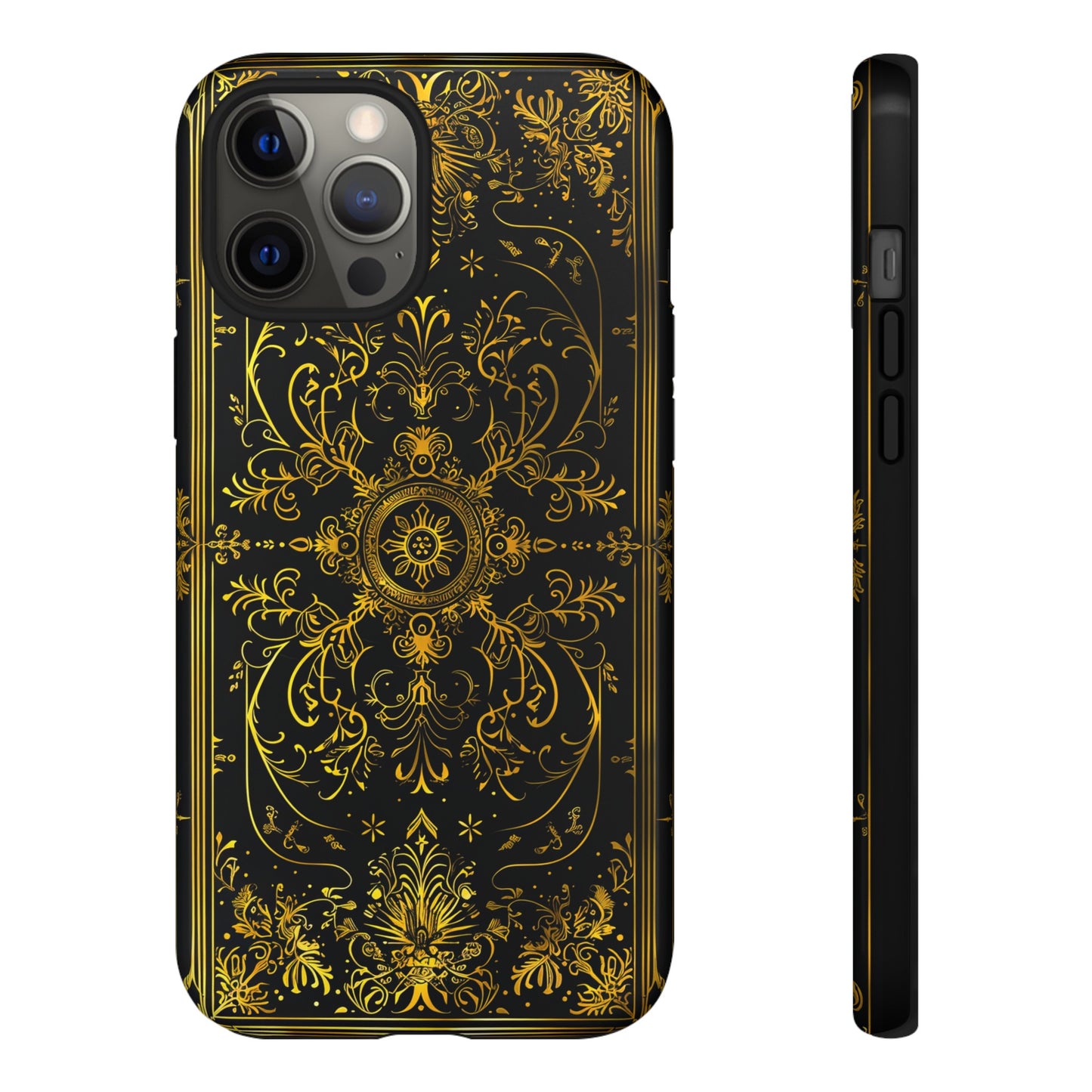 Luxury Gold Floral Damask Tough Phone Case - Elegant Black & Gold Baroque Design
