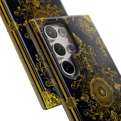 Luxury Gold Floral Damask Tough Phone Case - Elegant Black & Gold Baroque Design