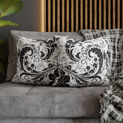 Elegant 19th Century Vintage Floral Damask Paisley Pillowcase in Black and White (Pillow not included)