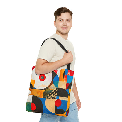 Vibrant Retro Abstract Art Tote Bag Durable Polyester with Cotton Straps Available in 3 Sizes