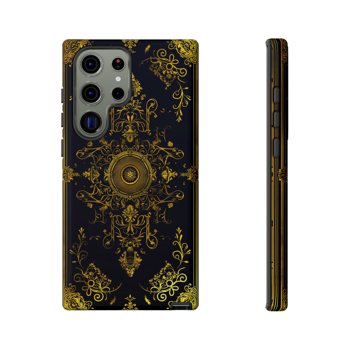 Luxury Gold Floral Damask Tough Phone Case - Elegant Black & Gold Baroque Design