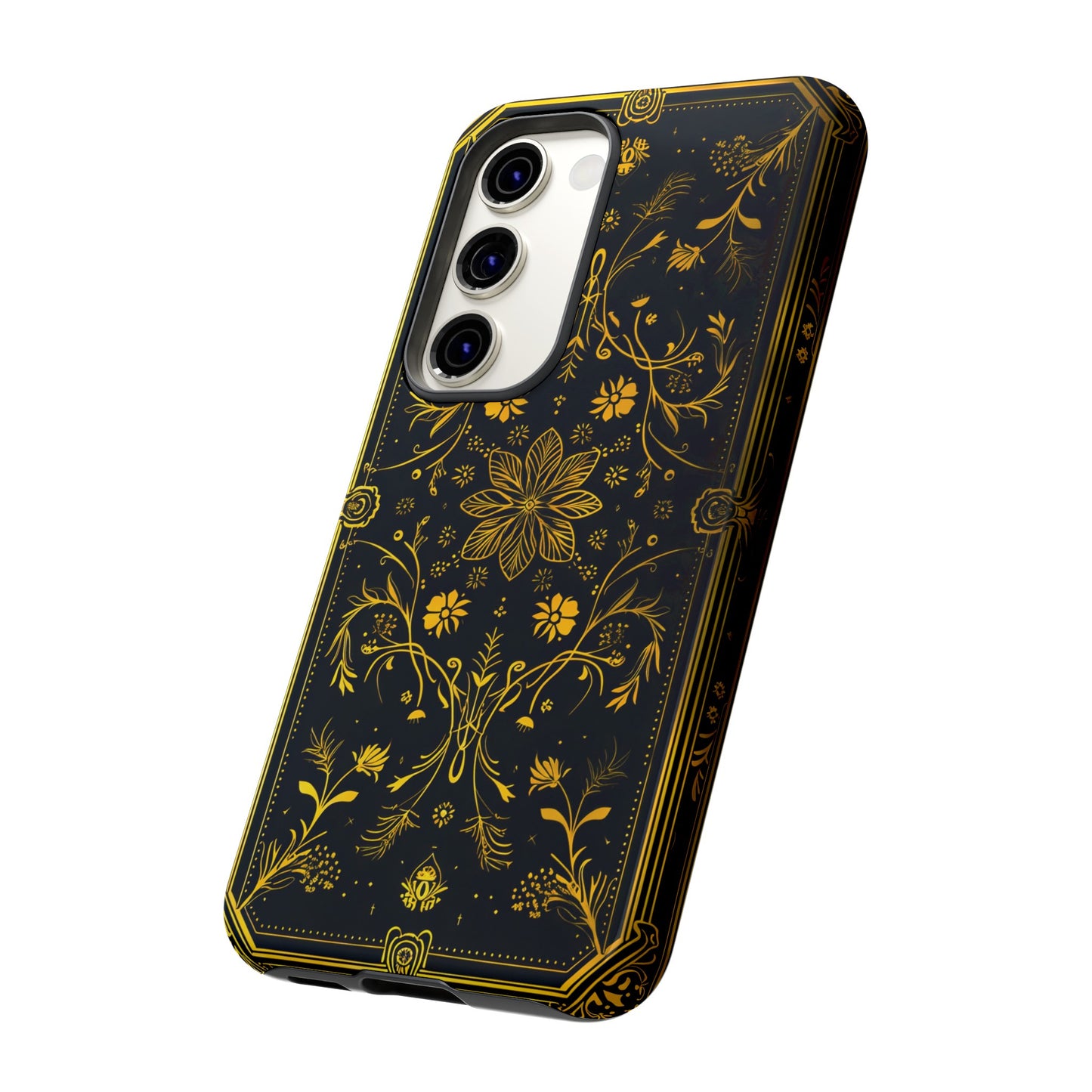 Luxury Gold Floral Damask Tough Phone Case - Elegant Black & Gold Baroque Design