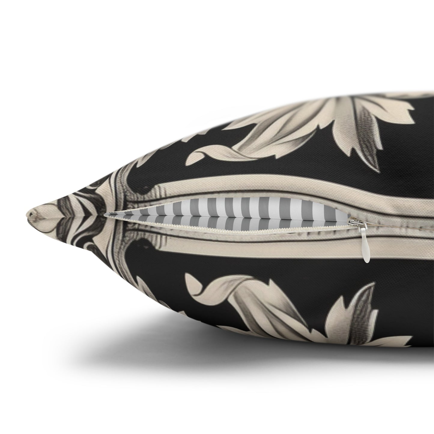Elegant 19th Century Vintage Floral Damask Pillowcase in Black and Off-White (Pillow not included)