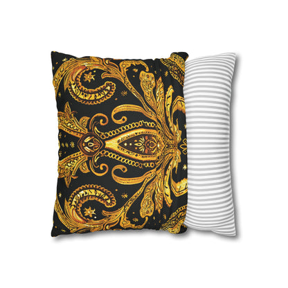 Elegant Black & Gold Damask Throw Pillowcase - Luxurious Floral Baroque Design (Pillow not included)