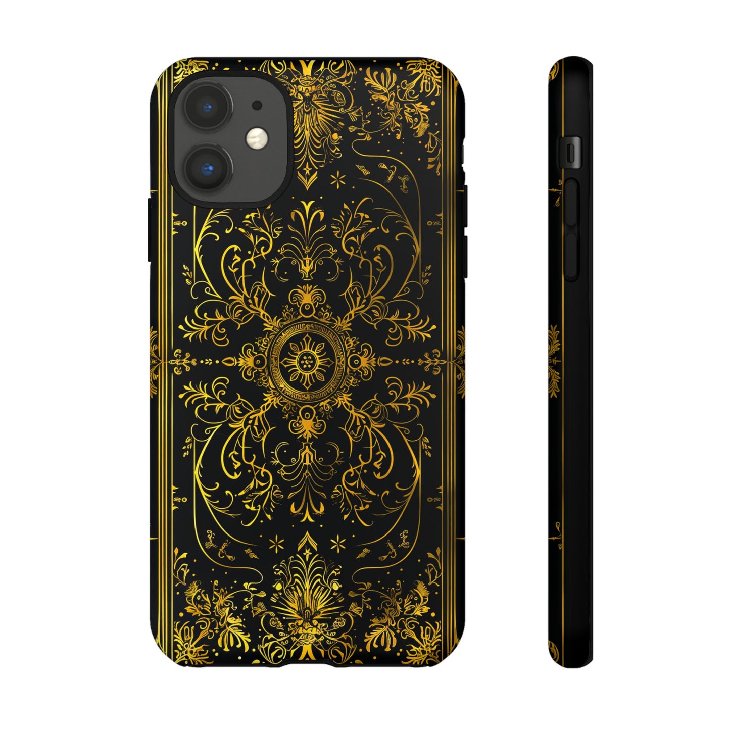 Luxury Gold Floral Damask Tough Phone Case - Elegant Black & Gold Baroque Design