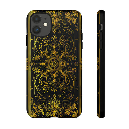 Luxury Gold Floral Damask Tough Phone Case - Elegant Black & Gold Baroque Design