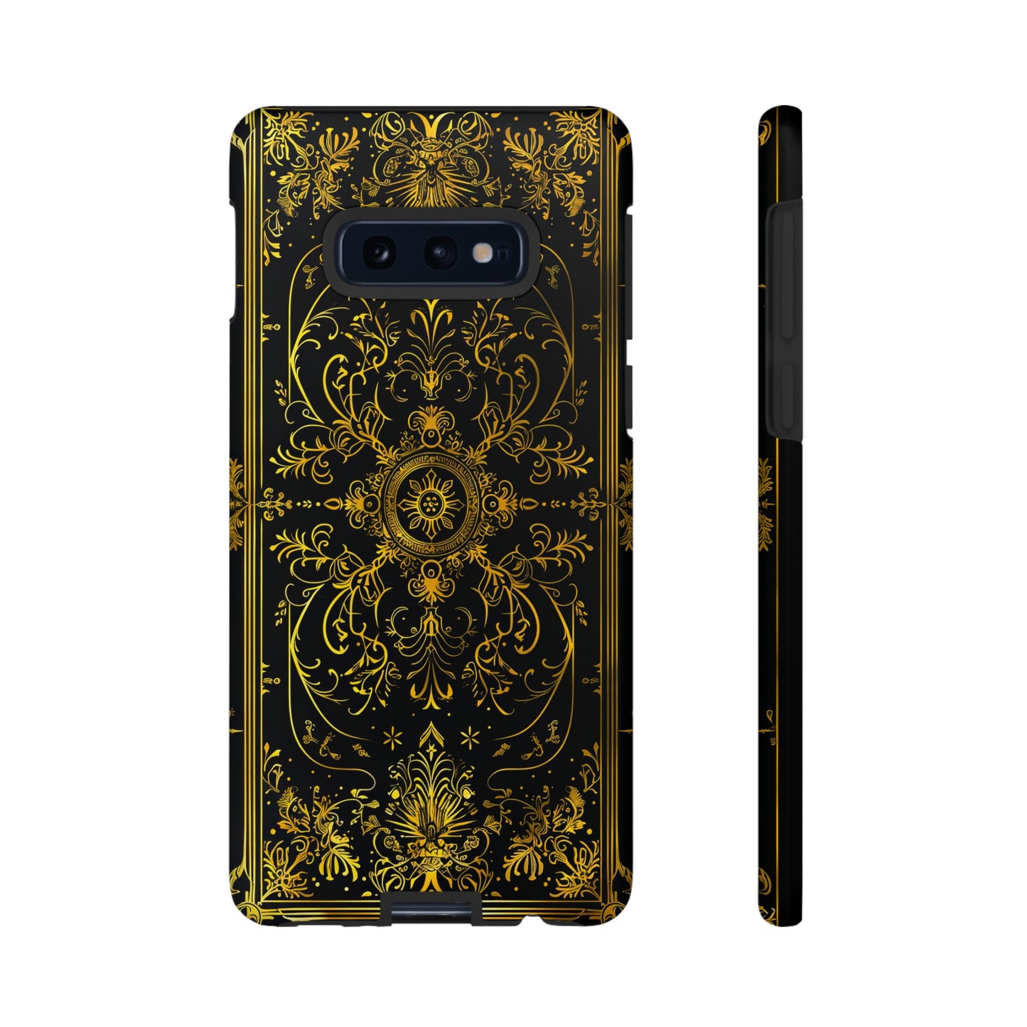 Luxury Gold Floral Damask Tough Phone Case - Elegant Black & Gold Baroque Design