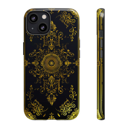 Luxury Gold Floral Damask Tough Phone Case - Elegant Black & Gold Baroque Design